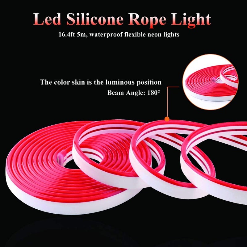 YM EBright YM E-Bright Red Led Neon Strip Light 12V Silicone Indoor Outdoor 16.4Ft 600SMD Waterproof Flexible for Signboard Bar Home TV Kitchen Bedroom Wedding Event Party Holiday Decoration (No Power Adapter) - Image 5